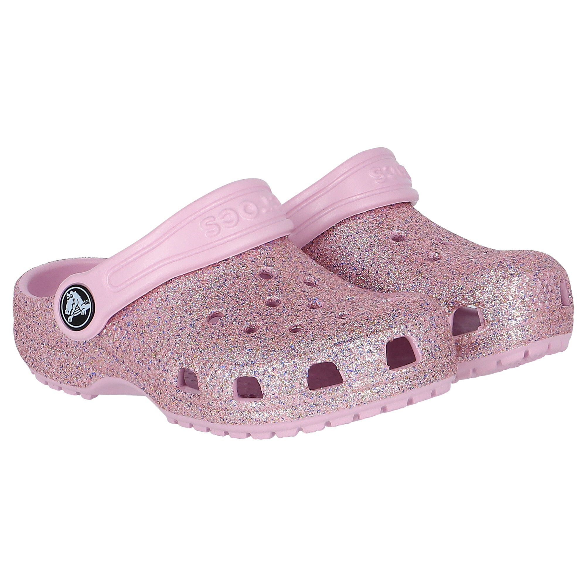 Crocs Girls Pink Glitters Classic Clogs Sandals Junior Couture UK