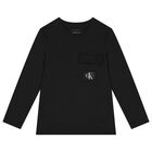 Boys Black Logo Long Sleeve Top, 1, hi-res