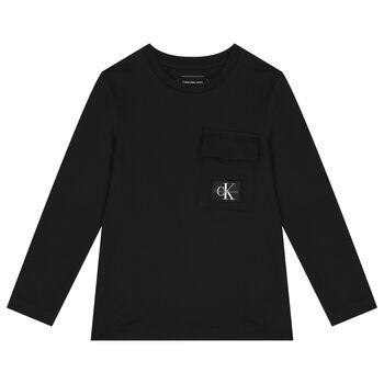 Boys Black Logo Long Sleeve Top