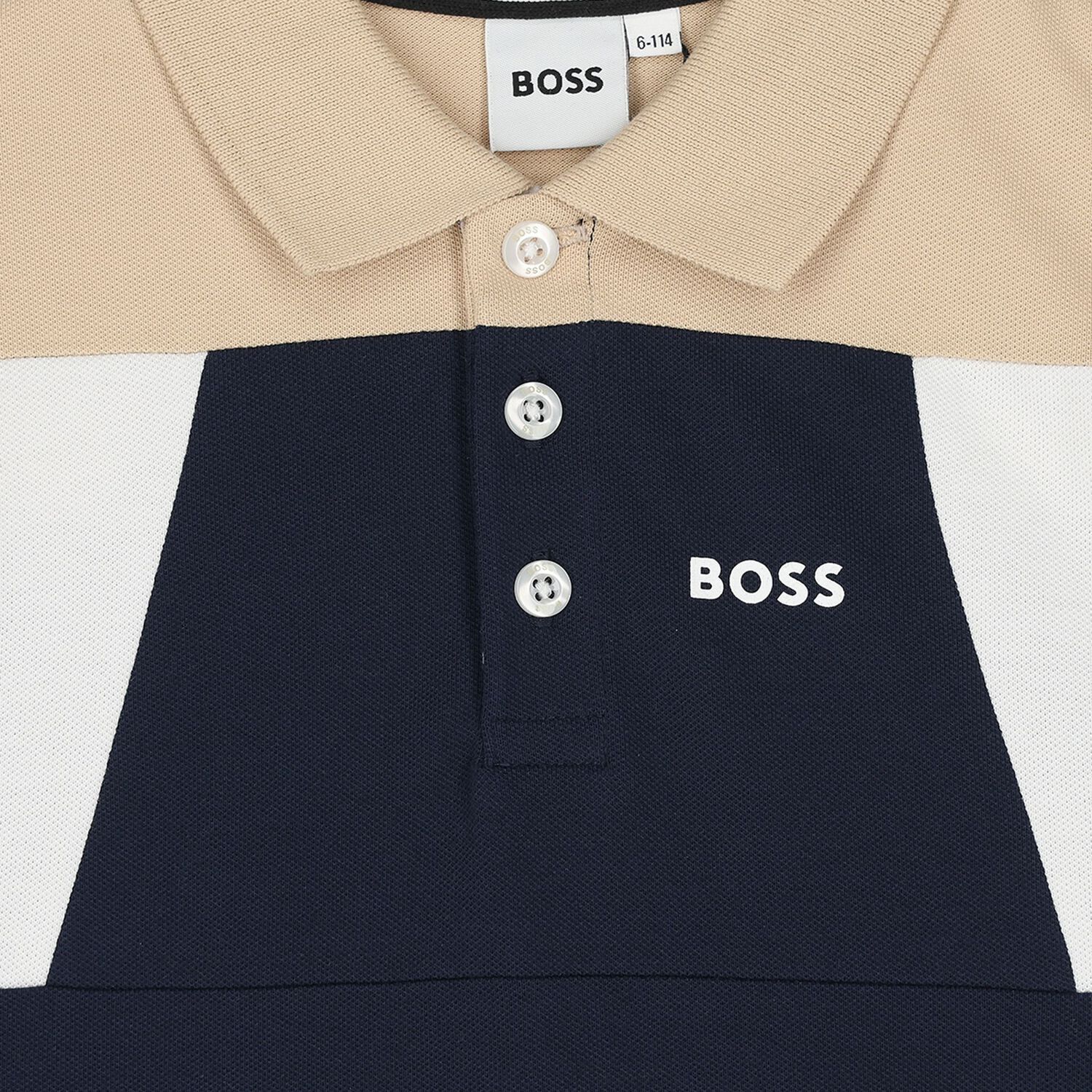 Boys Navy Blue & Beige Polo Shirt, 1, hi-res