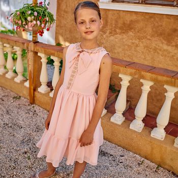 Girls Pink Chiffon Bow Dress