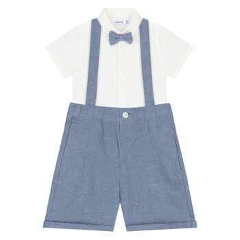 Younger Boys White & Blue Shorts Set