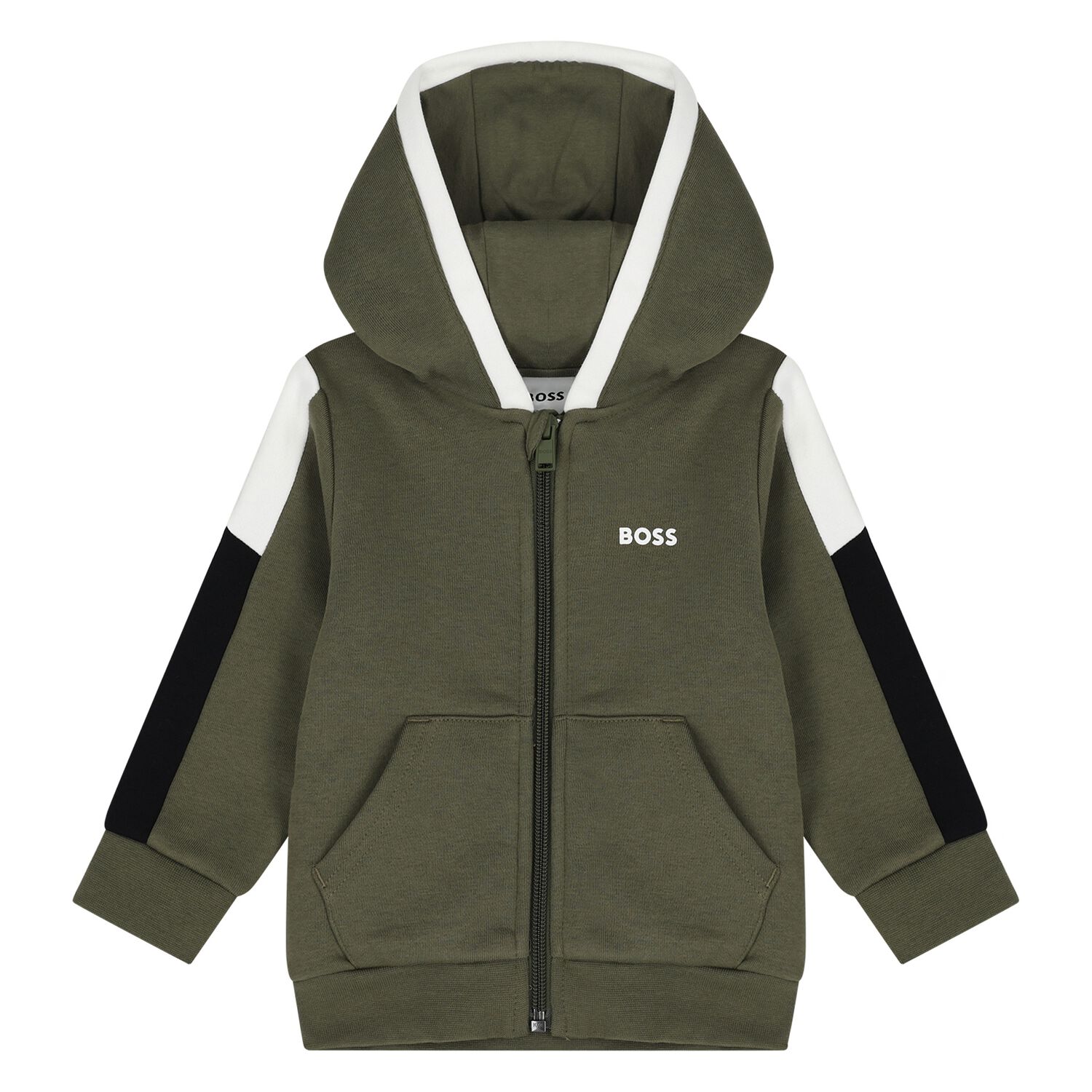 Younger Boys Green Hooded Zip Up Top, 2, hi-res