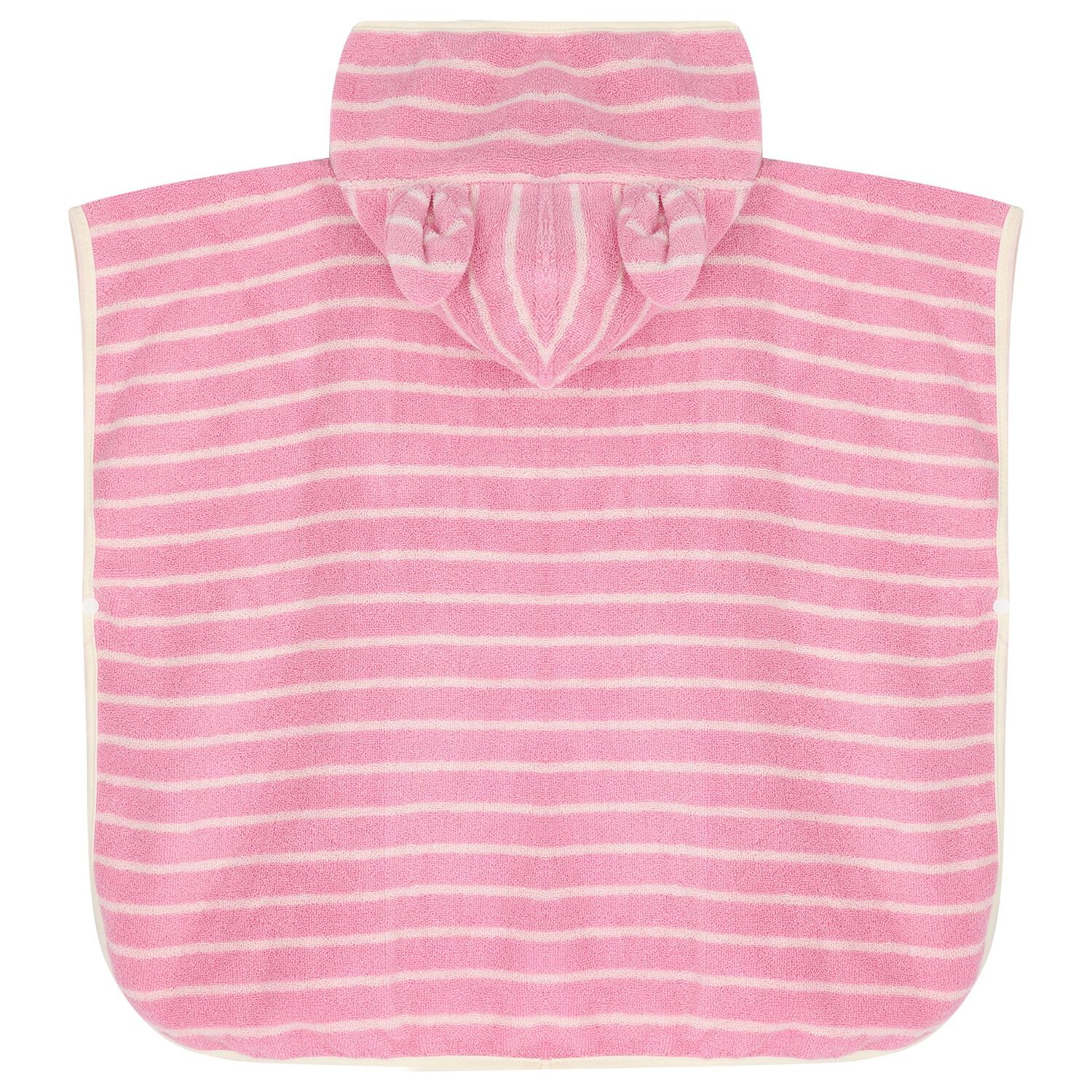 Girls Pink & Ivory Striped Hooded Poncho Towel, 1, hi-res