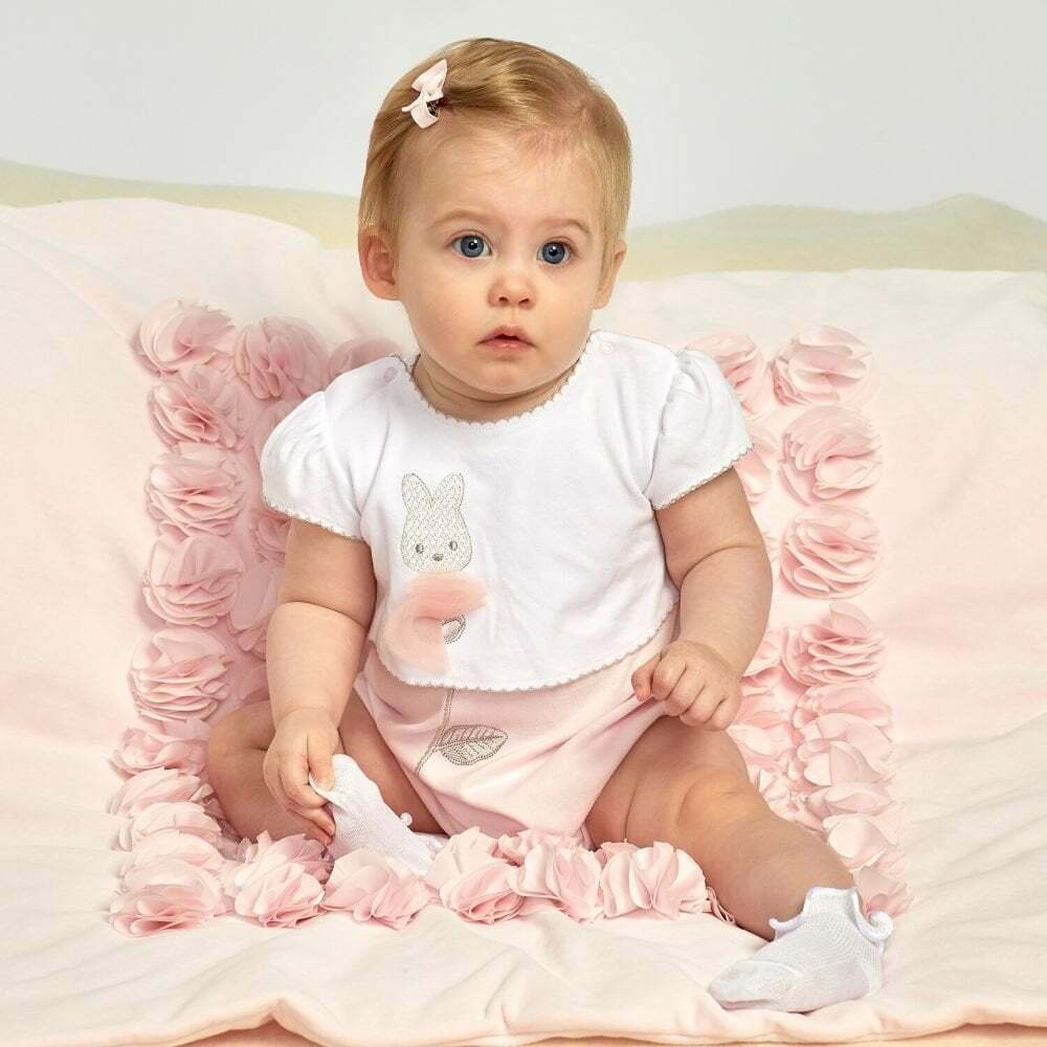 Baby Girls White & Pink Shortie, 1, hi-res