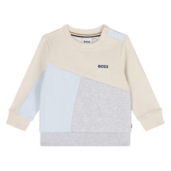 Younger Boys Beige, Grey & Blue Logo Sweatshirt