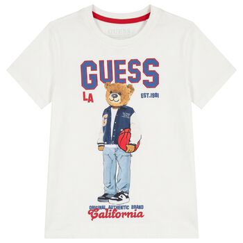 Boys White Teddy Bear Logo T-Shirt