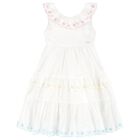 Girls White Embroidered Dress, 1, hi-res
