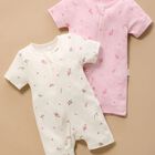 Baby Girls White & Pink Rompers ( 2 Pack ), 1, hi-res