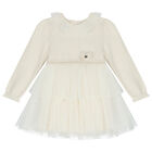 Younger Girls Ivory Knitted & Tulle Dress , 1, hi-res