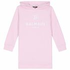 Girls Pink Hooded Logo Dress, 1, hi-res