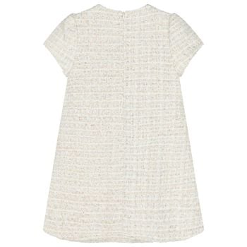 Girls Ivory Bow Tweed Dress