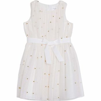 Girls Ivory & Gold Beaded Dress