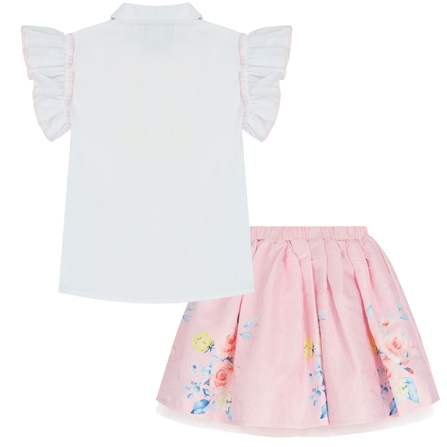 Girls White & Pink Tulle Skirt Set, 1, hi-res