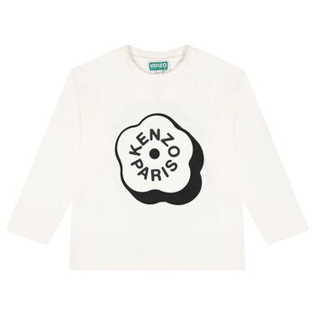 Girls White Boke Flower Logo Long Sleeve Top