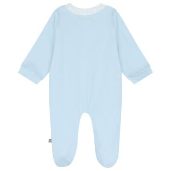 Baby Boys Blue Teddy Bear Logo Babygrow