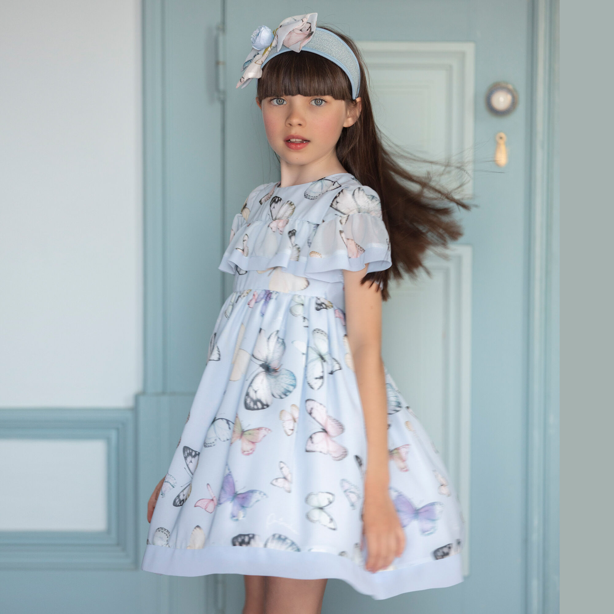 Patachou Girls Blue Butterfly Chiffon Dress Junior Couture UK