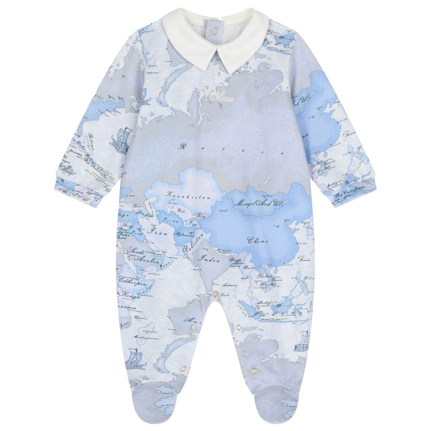Baby Boys Ivory & Blue Geo Map Babygrow Gift Set, 1, hi-res