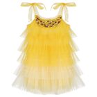 Girls Yellow Logo Tulle Dress , 1, hi-res