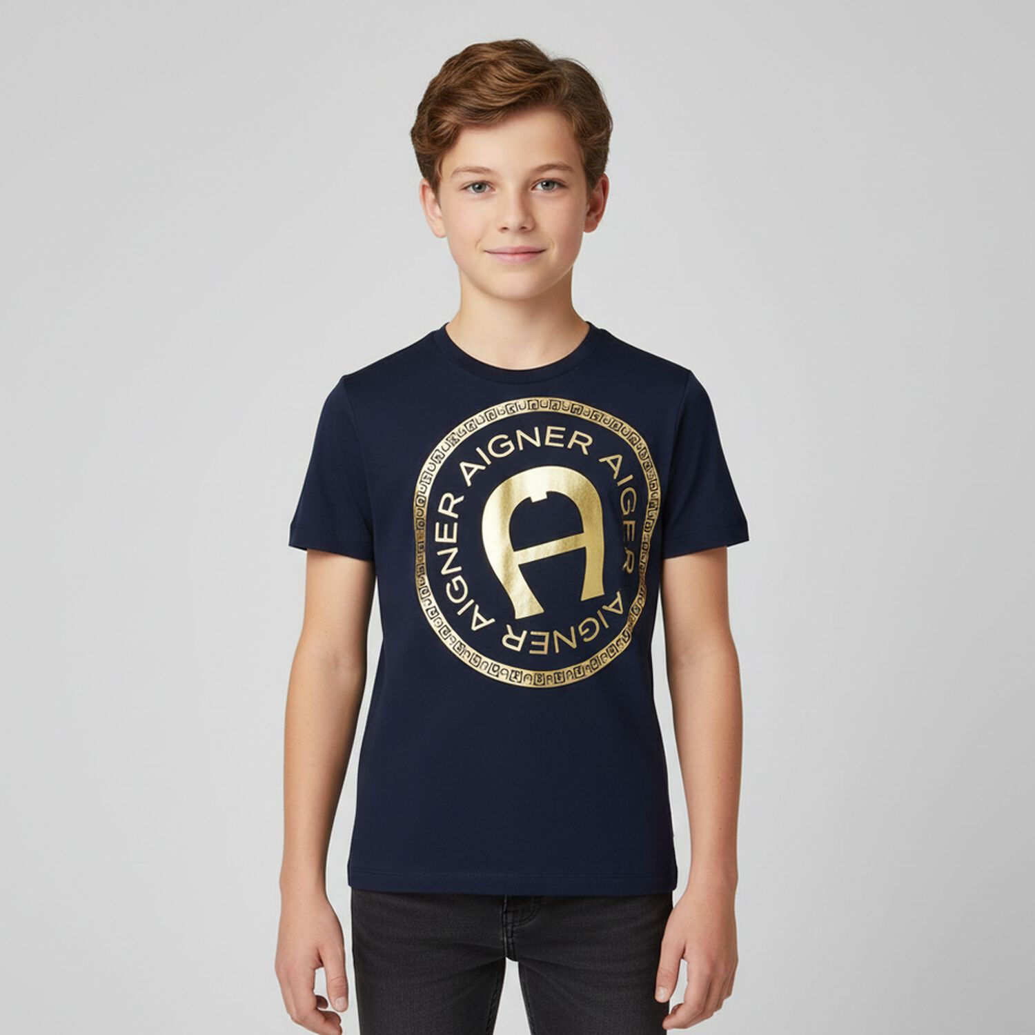 Boys Navy Blue & Gold Logo T-Shirt, 3, hi-res image number null