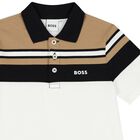 Boys White, Black & Beige Logo Polo Shirt, 1, hi-res