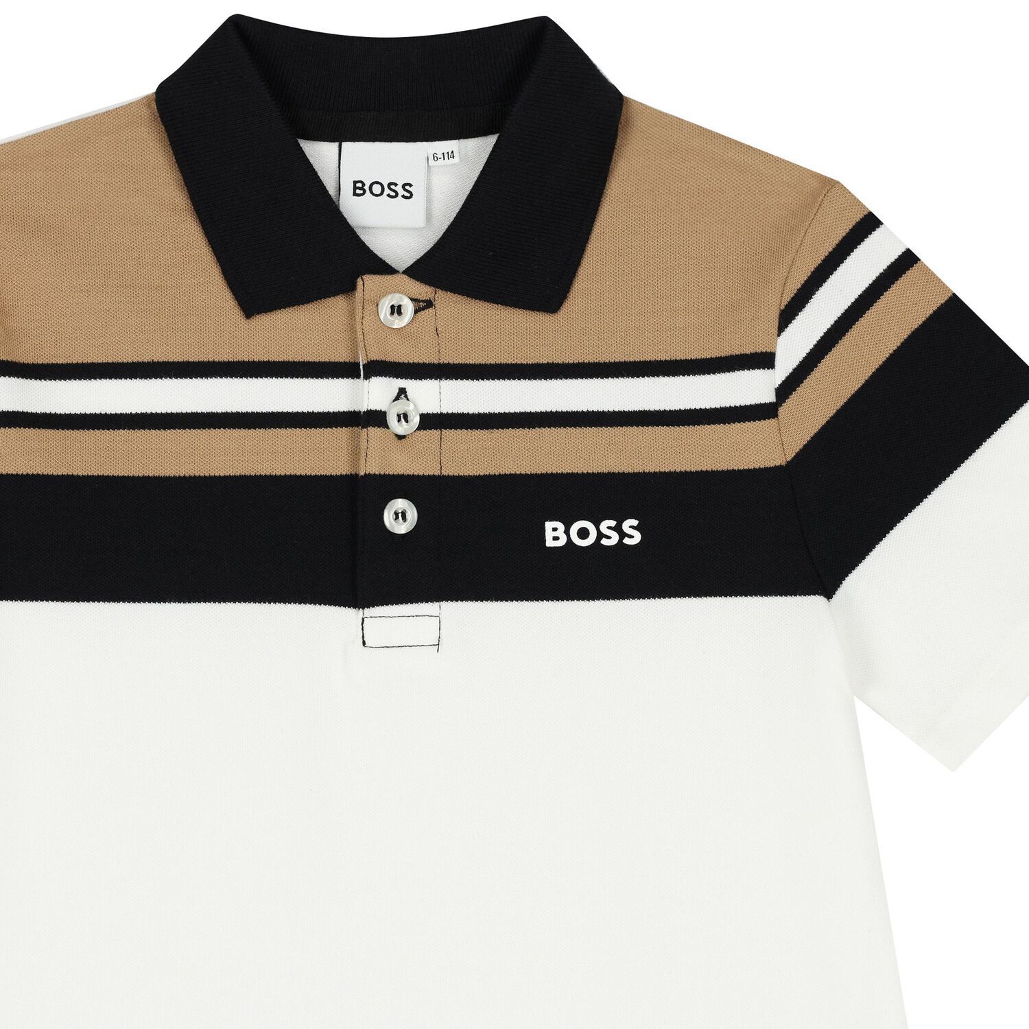 Boys White, Black & Beige Logo Polo Shirt, 1, hi-res image number null