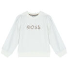 Girls White Logo Sweatshirt, 1, hi-res