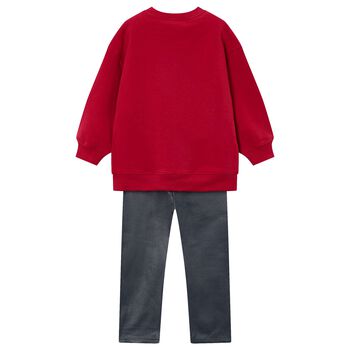 Girls Red & Grey Bag Leggings Set