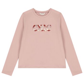 Girls Pink Printed Long Sleeve Top