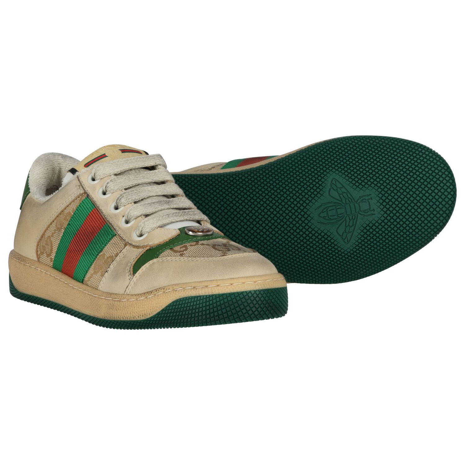 Beige & Green GG Supreme Trainers, 1, hi-res