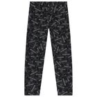 Girls Black & White Logo Leggings, 1, hi-res
