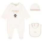 White & Beige Logo Babygrow Gift Set, 2, hi-res