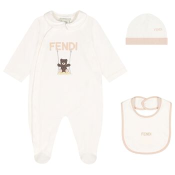White & Beige Logo Babygrow Gift Set