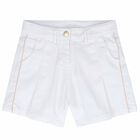 Girls White Cotton Shorts, 1, hi-res
