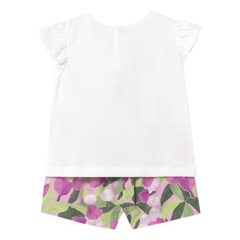 Younger Girls Ivory & Pink Shorts Set