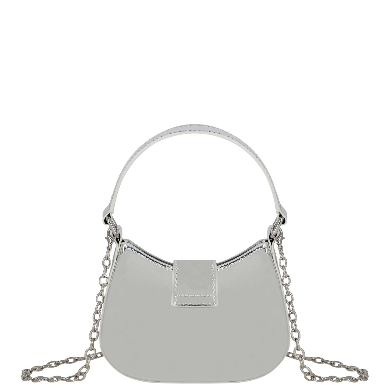 Girls Metallic Silver Diamante Bow Handbag ( 16CM ), 1, hi-res