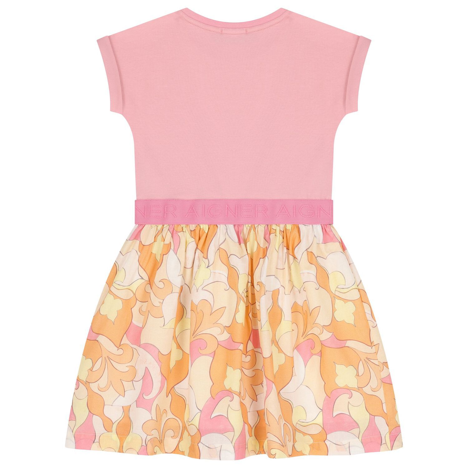 Girls Pink & Yellow Logo Dress, 1, hi-res