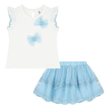 Younger Girls White & Blue Tulle Skirt Set