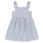 Girls Blue Striped Broderie Cotton Dress, 1, hi-res