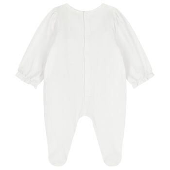 Baby Girls White Logo Ruffled Babygrow