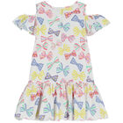 Girls White Bow Dress, 1, hi-res
