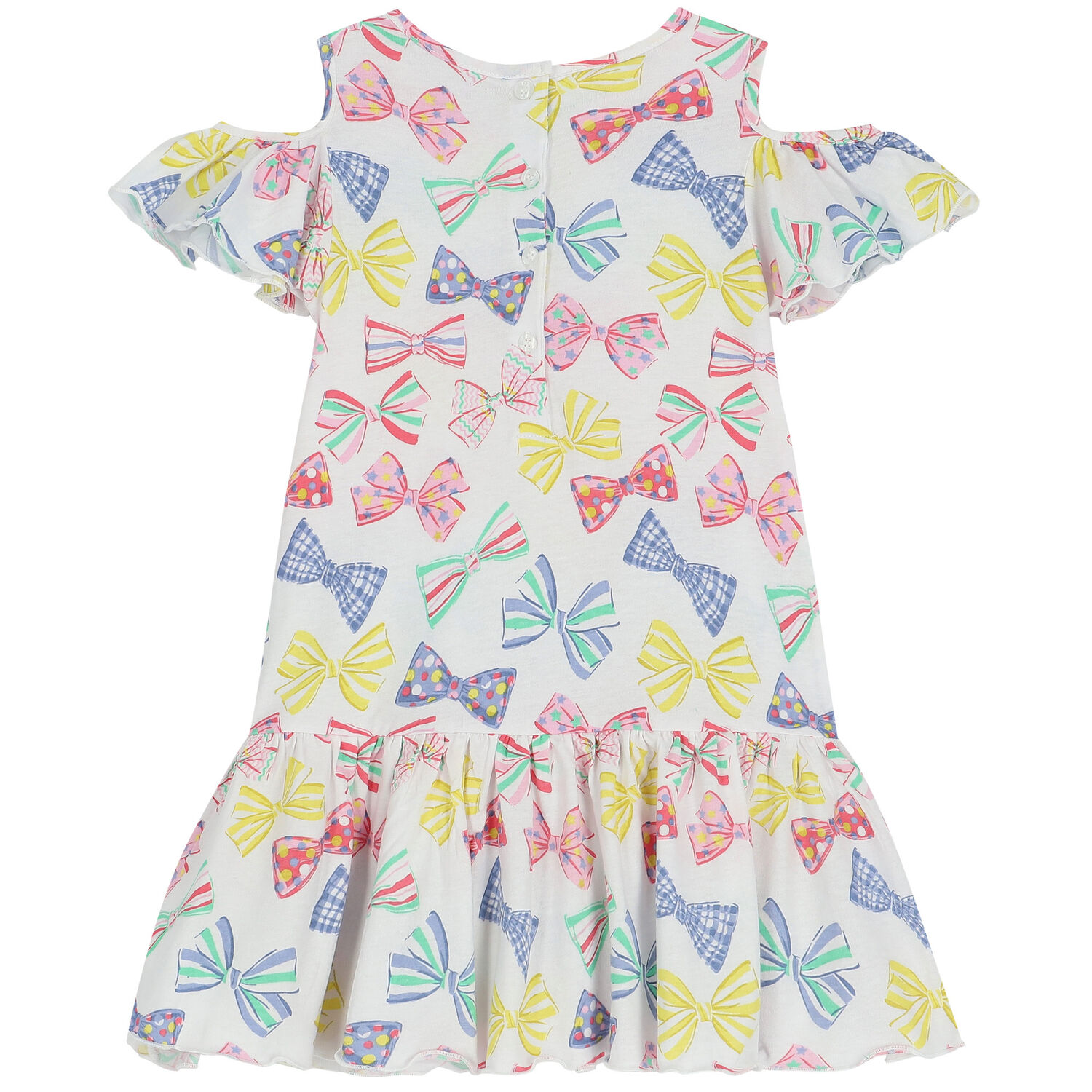 Girls White Bow Dress, 1, hi-res