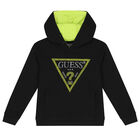 Boys Black Logo Hooded Top, 1, hi-res