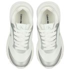 White & Silver Logo Trainers, 1, hi-res