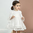 Younger Girls Ivory Embroidered Tulle Dress, 1, hi-res