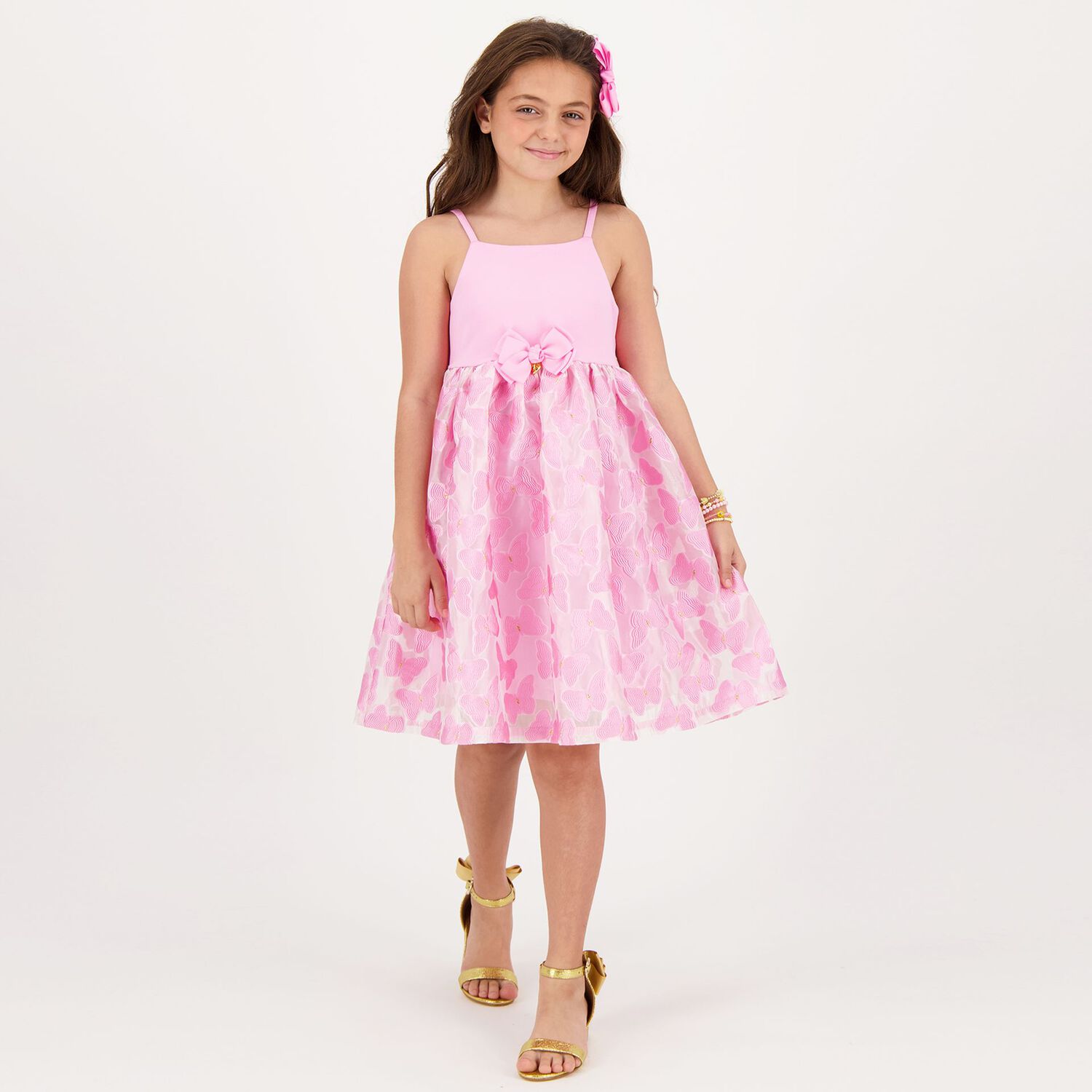 Girls Pink Butterfly Dress, 1, hi-res