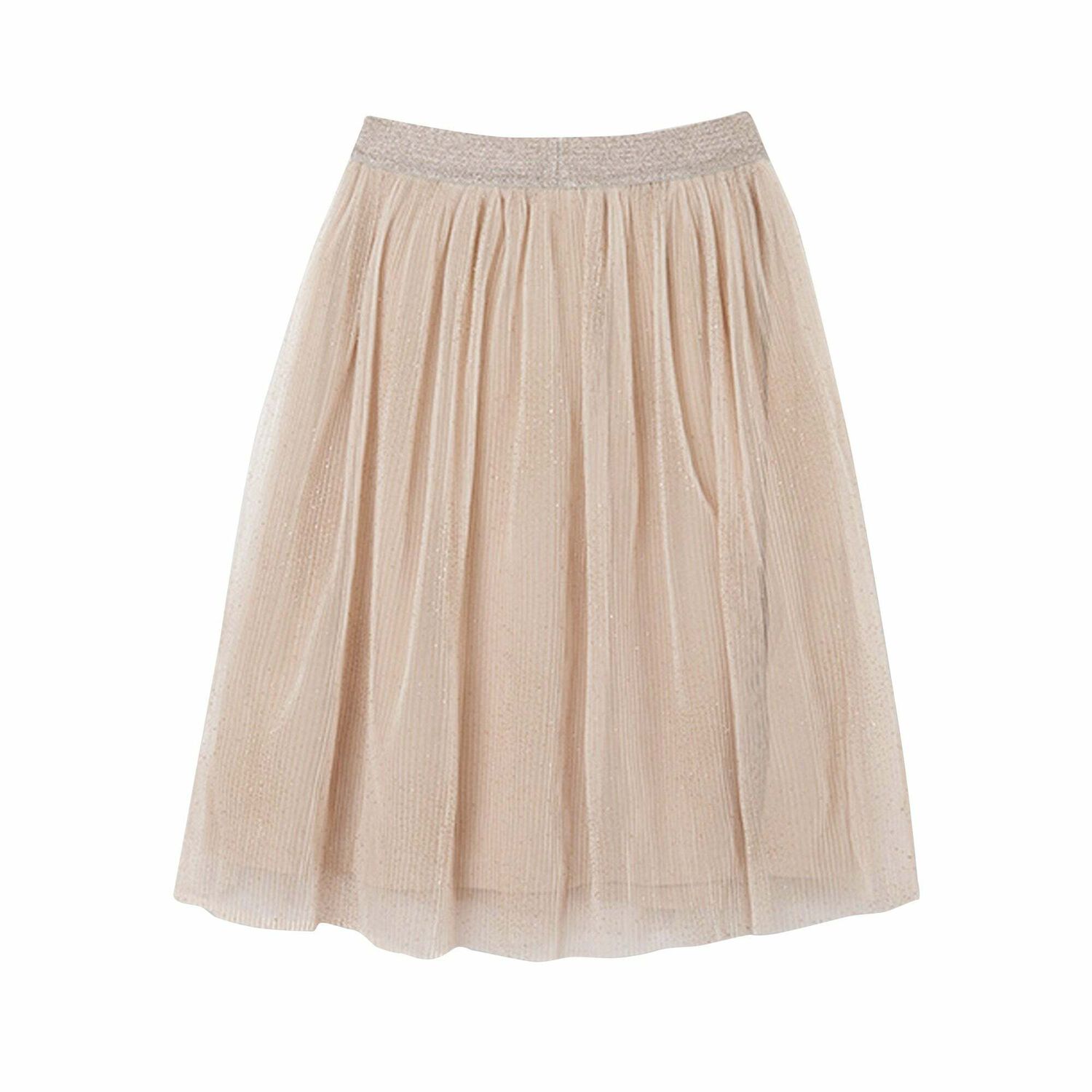 Girls Beige & Gold Tulle Skirt, 1, hi-res