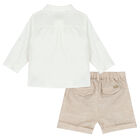 Baby Boys Ivory & Beige Shorts Set, 2, hi-res