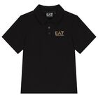 Boys Black Logo Polo Shirt, 1, hi-res