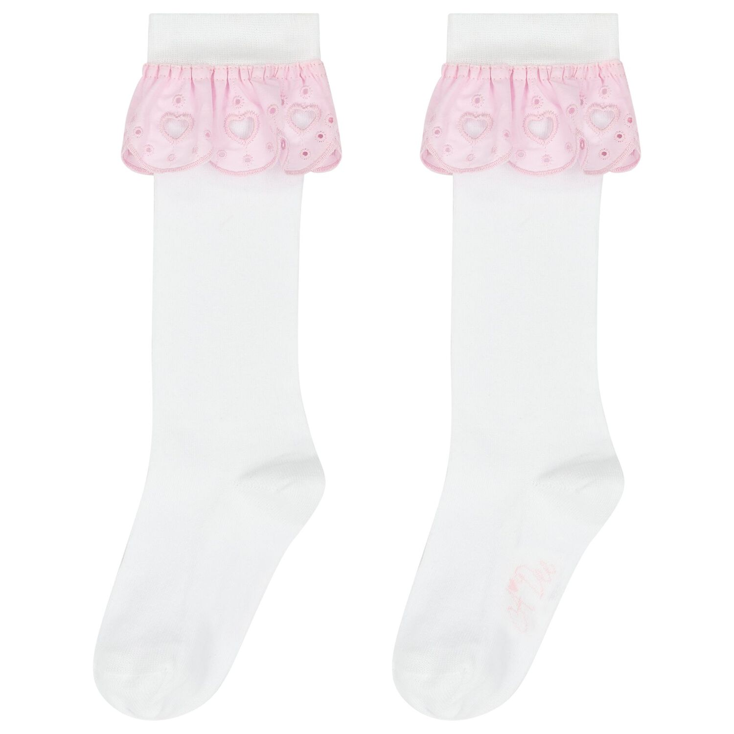 Girls White & Pink Broderie Anglaise Socks, 1, hi-res
